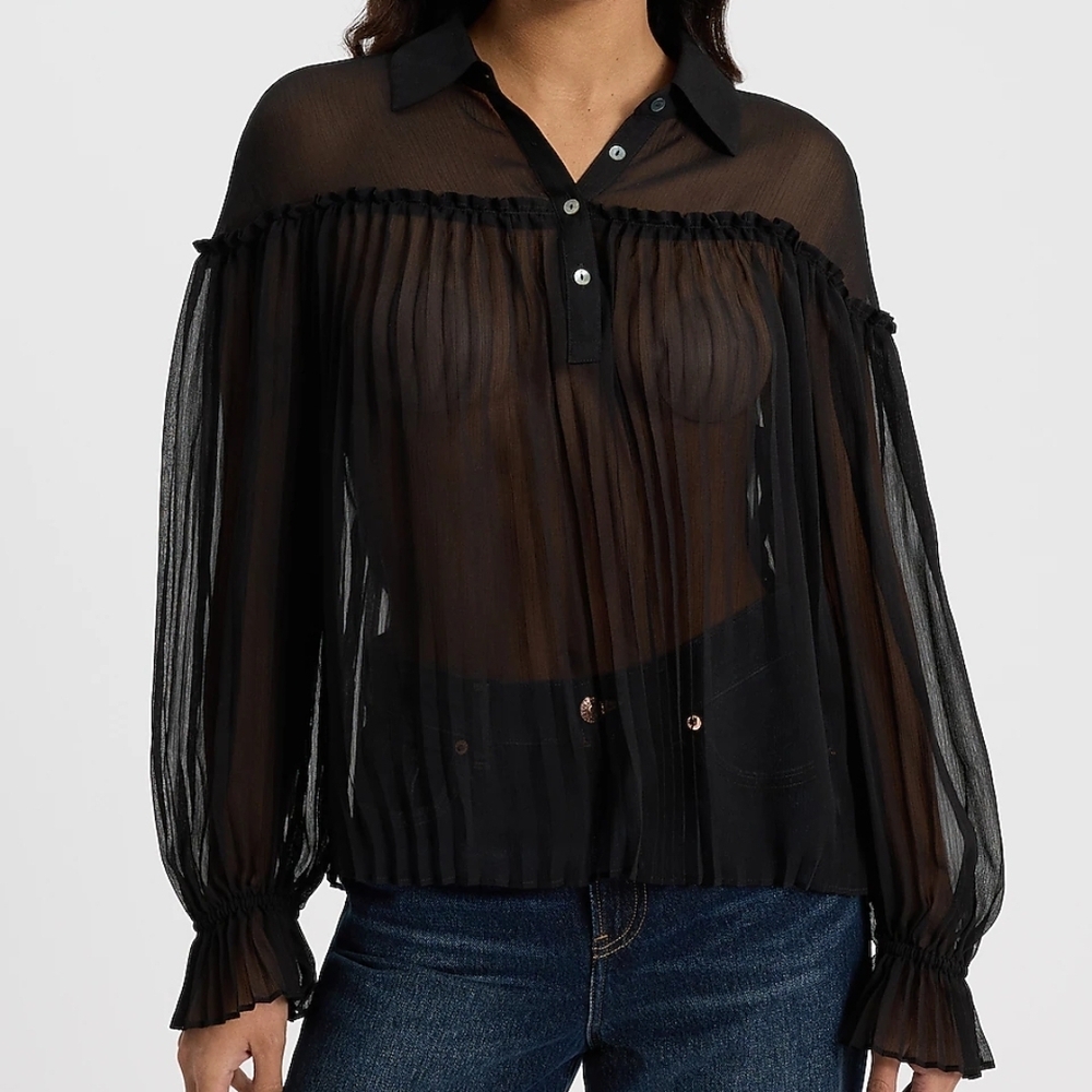 Express Black Pleated Ruffled Blouse